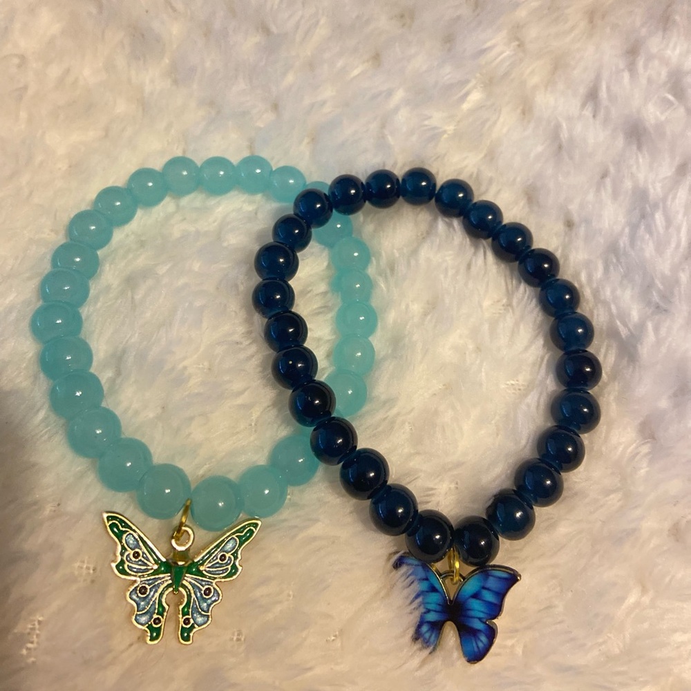 Butterfly 🦋 set spring summer 8mm beads bracelets handmade 2ct lot + BONUS 🦋 💝